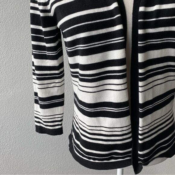 Talbots Womens Open Front Cardigan Black White Striped Sweater SZ M - Picture 5 of 14